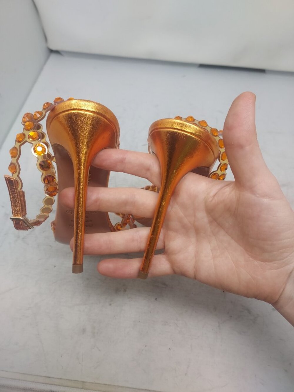 Aquazzura Tequila Crystal Jewel Orange Heel Sandal - Picture 9 of 11